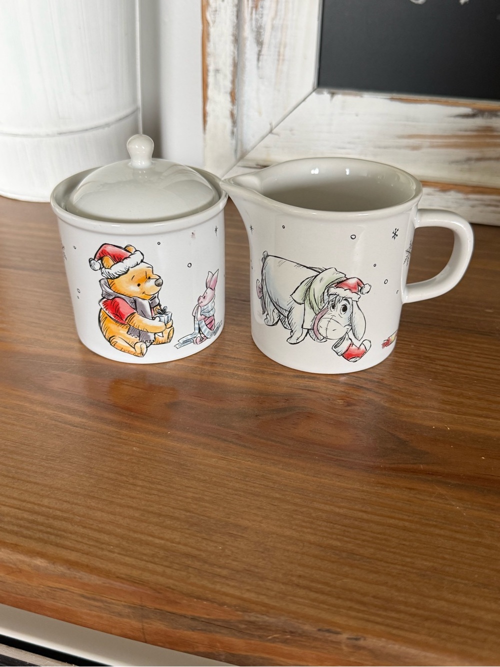 Winnie the Pooh Ceramic Creamer + Sugar Set - Holiday Design